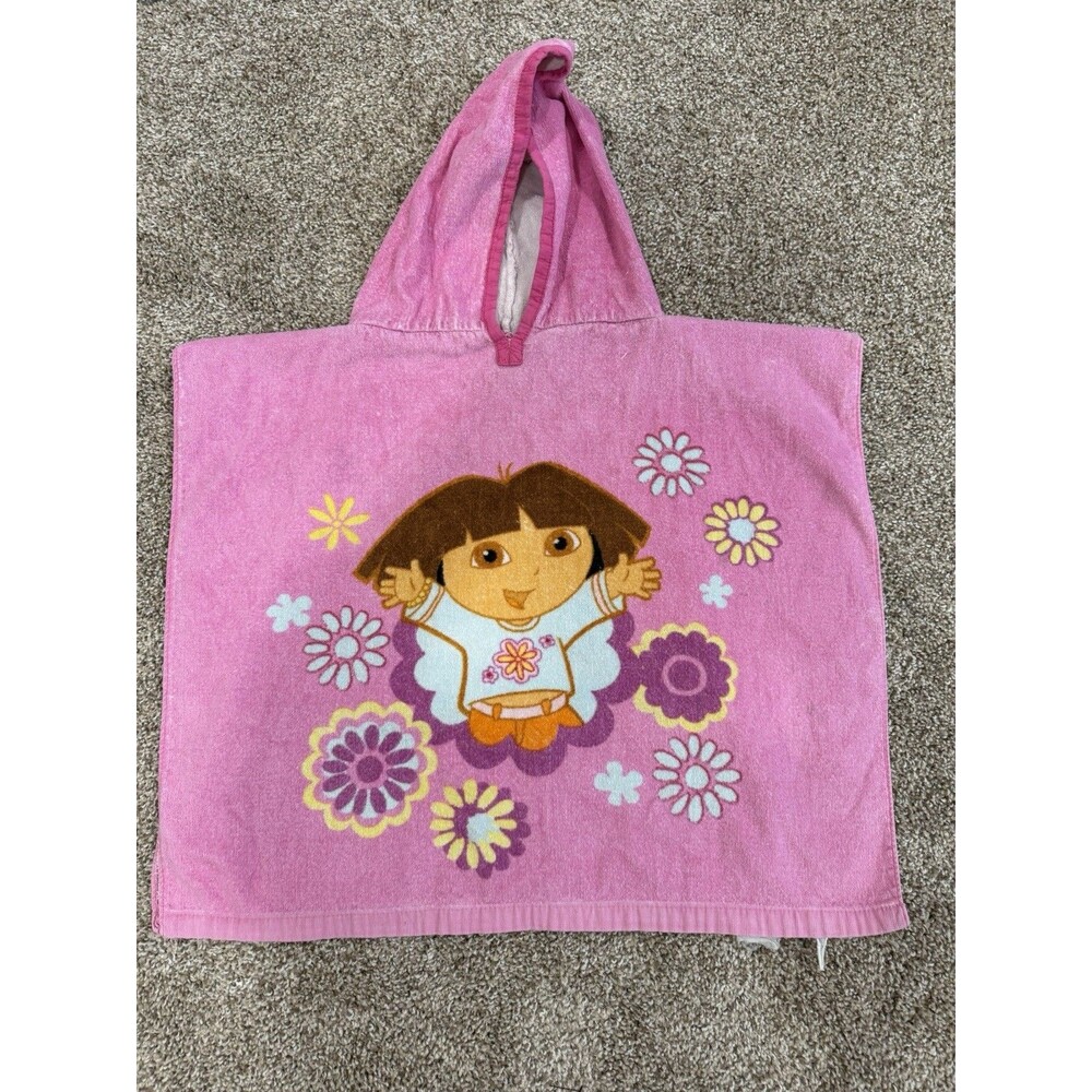 Vintage Y2K Dora The Explorer Boots Towel Poncho Hooded Beach Towel Pink